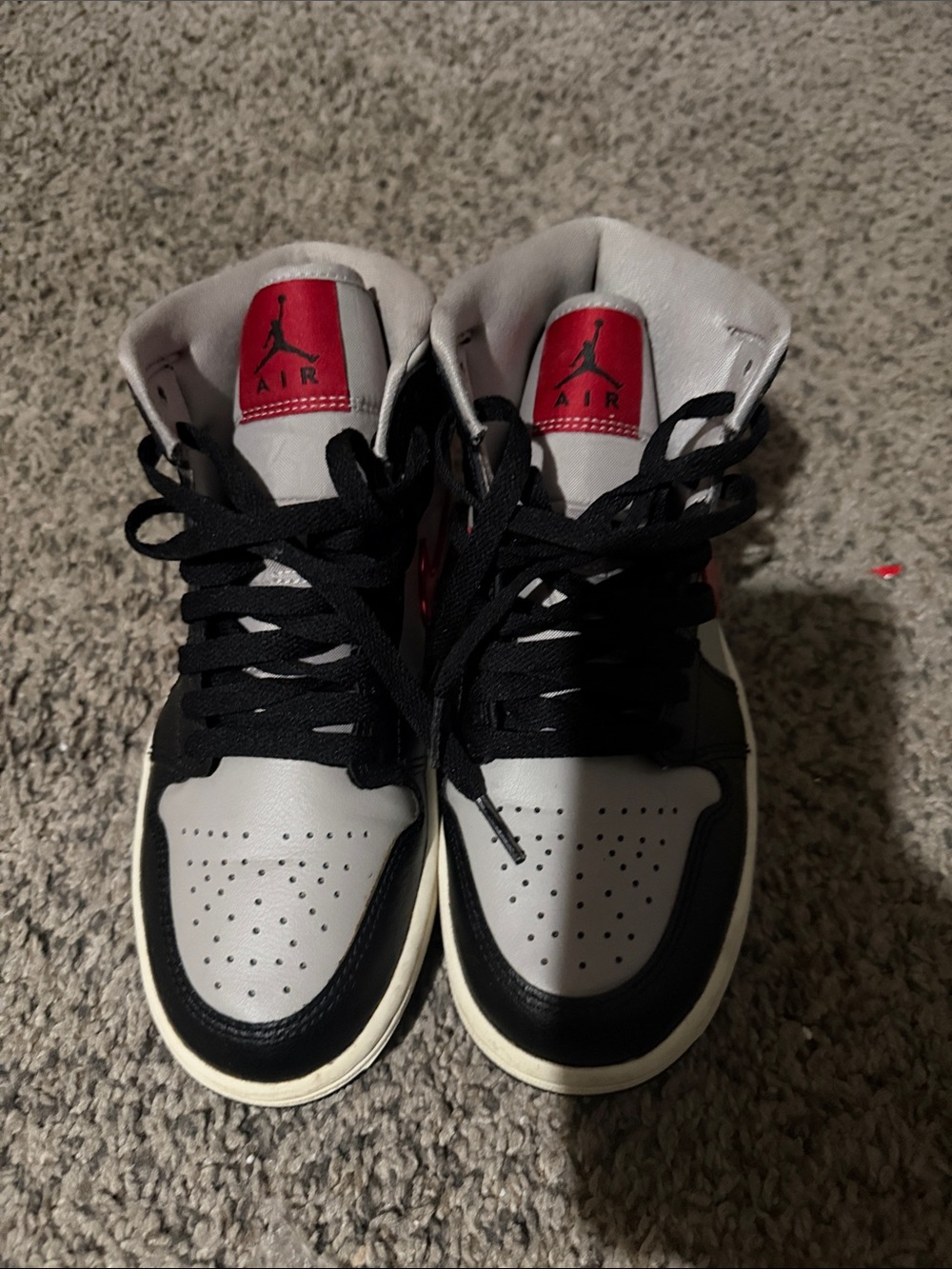 Jordan High-Top Sneakers in Black, White & Red
